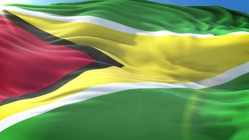 Realistic Guyana Flag Waving Loop with Sunlight Flare