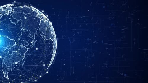 Digital Earth Network Animation with Global Connections and Data Flow