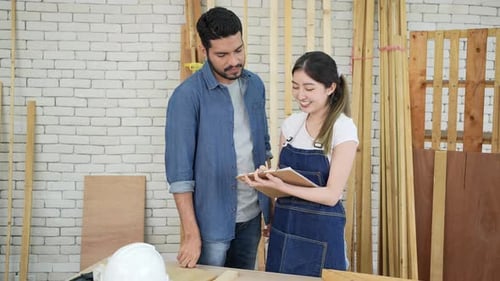 Carpenter workers working in workshop