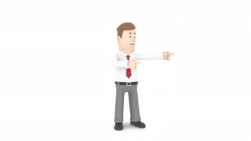 3D Animated Businessman Character Pointing Right