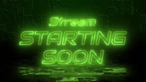 Stream starting soon neon text animation suitable for video live streaming. Glowing Light 4K.