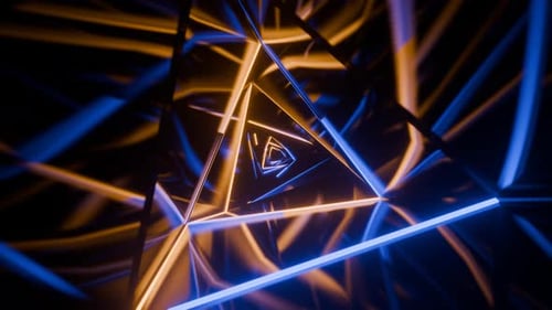 Blue And Orange Triangular Spiral Neon Tunnel Background VJ Loop l 4K
