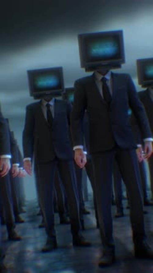 Surreal TV Head Businessmen Glitch Effect Animation