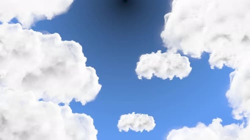 Flying Through Fluffy Clouds in Blue Sky Tunnel