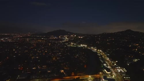 Fly Above City at Night