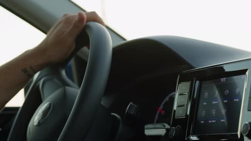 Man Driver Using Car Vehicle and Personal Transport Car Sharing Concept Guy Driving Traveling By