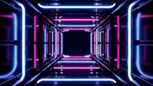 Futuristic SciFi Neon Corridor Moving Forward