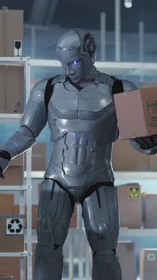 Cybernetic Funny Robot Dancing at Work Enjoying Modern Job at Services Post Office Department