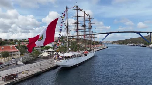 Scenic Sailboat At Otrobanda Curacao. Caribbean Island.