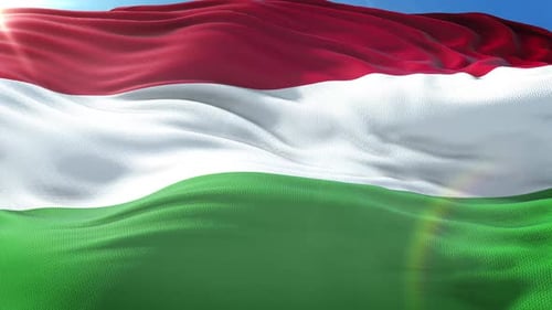 Waving Flag of Hungary Animation with Lens Flare