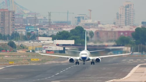 Airplane Taking Off at Airport in Valencia Spain