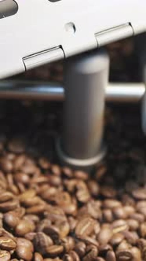 Coffee Beans Being Roasted in Industrial Machine