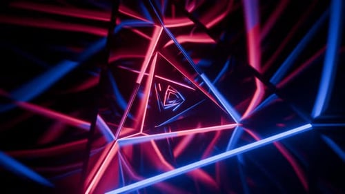 Blauer und rosafarbener dreieckiger spiralförmiger Neontunnel-Hintergrund VJ Loop l 4K