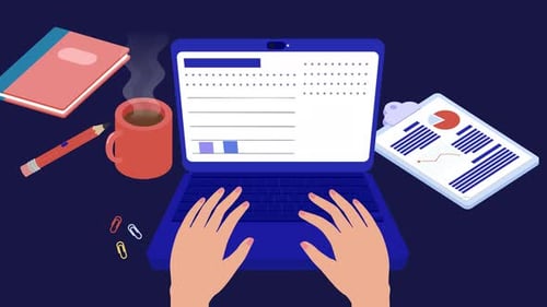 Businessman working on laptop, analyzing charts and graphs
