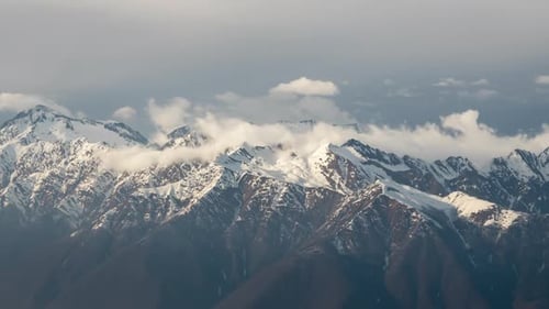 Aerial view of mountains and clouds.