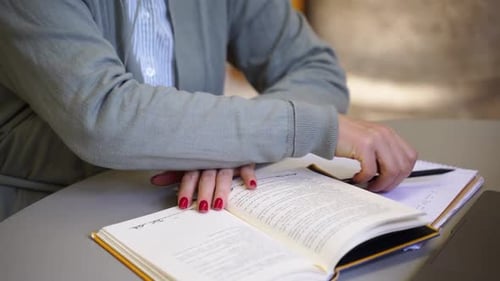 Middle Aged Woman Scientist Write Thesis in University