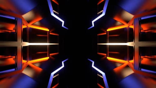 Light Blue And Orange Neon Mirrored Sci Fi Corridor Background Vj Loop In HD