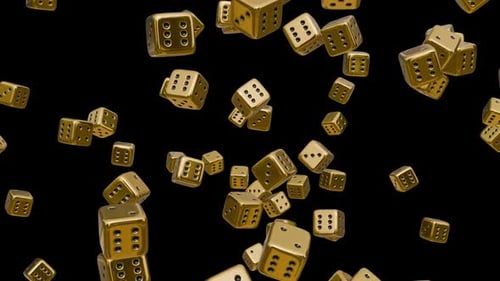 Golden 3D Dice Falling Seamless Loop Background Animation