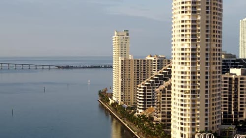 Downtown Miami Florida flyover stunning turquoise water and white sand beaches