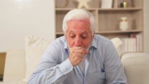 Healthcare Medicine Senior Man with High Fever Symptoms Illness Cold Seasonal Influenza Covering