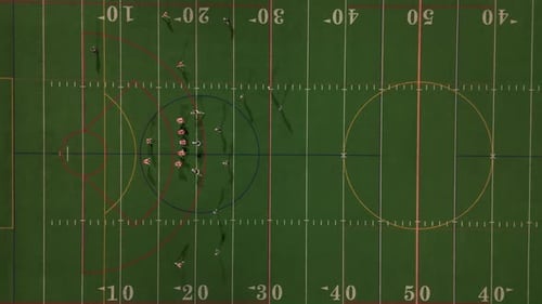 Aerial Top Down Shot of American Football Teams of Play at Night Time