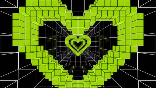 Multicolor On Black Pixel Heart Tunnel Background Vj Loop In HD
