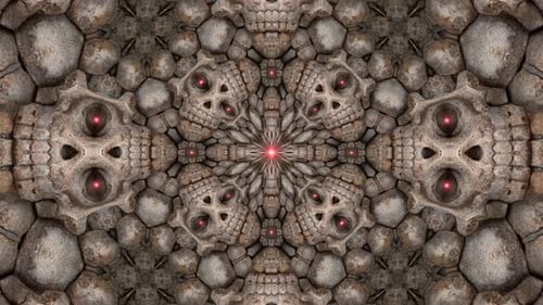Glowing Red Eye Stone Skull Tile Background Loop