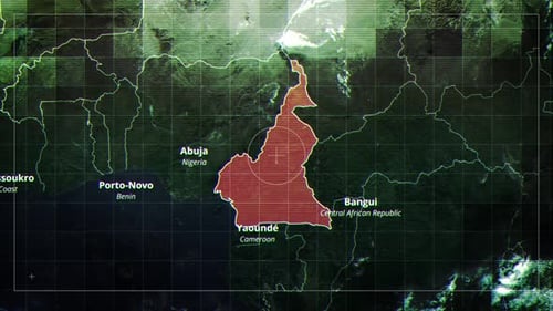 Digital Map Highlight of Cameroon with Geographic Data Overlay