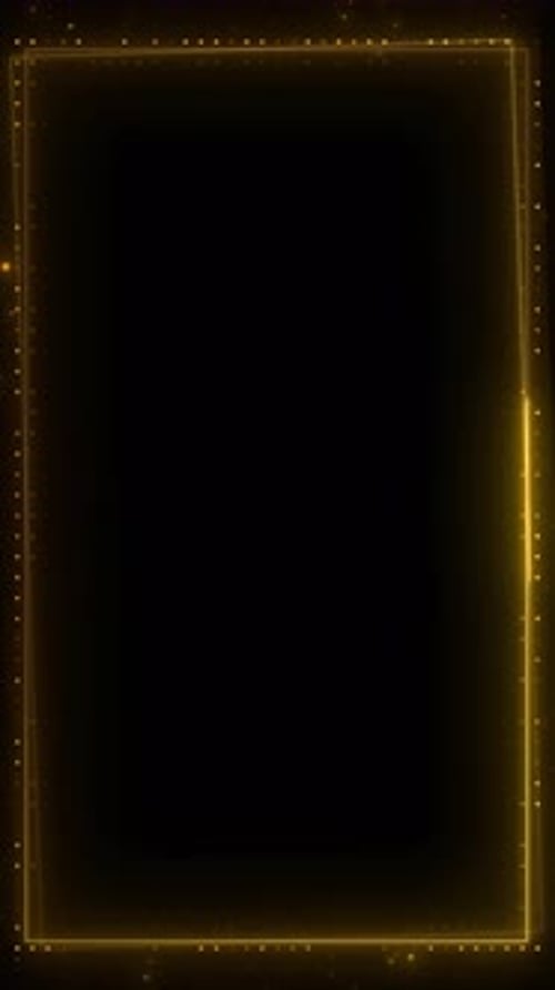 Abstract golden, glowing square frame with sparkles on a black background border frame, golden glowi