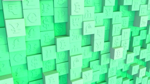 Dynamic 3D Cubes with Global Currency Symbols Background