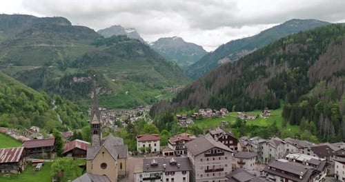 Rocca Pietore Aerial View Small Tourist Town