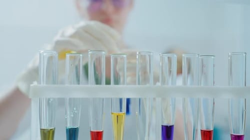 Colorful Lab Test Tubes in Scientific Experiment