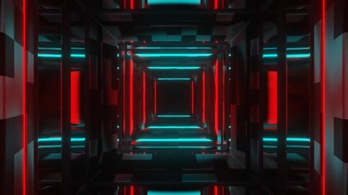 Roter und cyanfarbener Neonspiegelkorridor-Hintergrund Vj Loop in HD