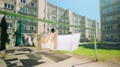 Clothes Drying on Line in Urban Courtyard