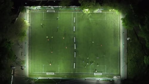 Aerial View of Soccer Game at Night