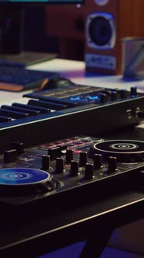 Vertical Video Empty Home Studio Equipped with Mixing Console and Soundboard