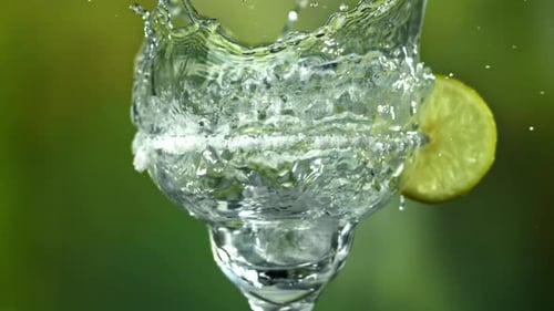 Ice Falls Into a Margarita Cocktail Filmed on a Highspeed Camera at 1000 Fps