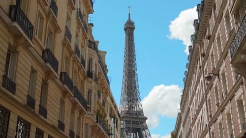 Eiffel Tower, Paris, France, Street View Between Buildings in Typical Haussmann Architecture