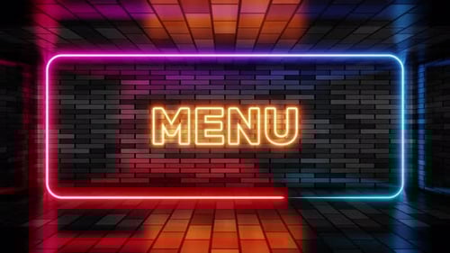Neon Menu Sign Reveal on Brick Wall Animation