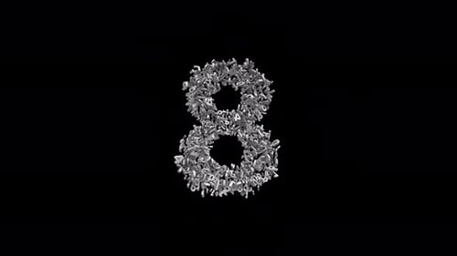 Number 8 Made of Numbers with Alpha Channel. 3D Font Number Animation. Transparent Background