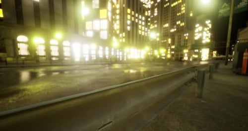 City Streets Glow with Vibrant Lights in a Bustling Urban Night