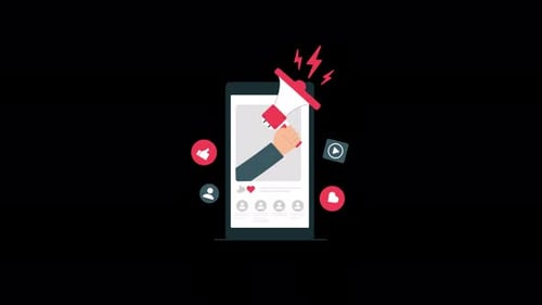 Animated Megaphone Marketing Announcement on Social Media Smartphone