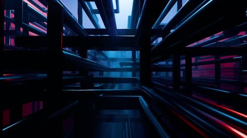 Futuristic Digital Grid Tunnel Flythrough
