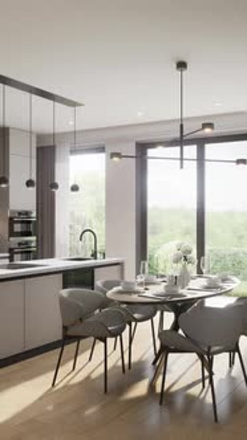 Modern Minimalist Kitchen Dining Room Architectural Pan