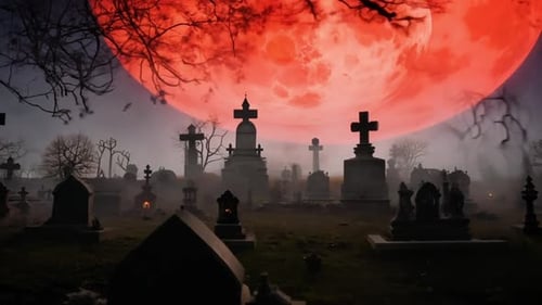 Red Moon With Graveyard Halloween Background