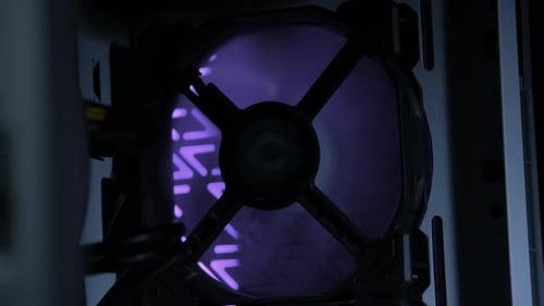 Close Up Shot of Power Off of Personal Computer Cooling Unit with the Fan of the Stylish Modern PC