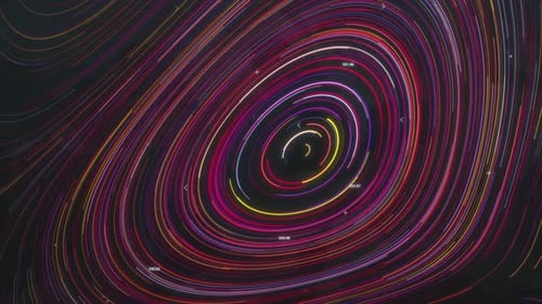 Nano-Kollektion: Animiertes Loop-Übergangselement eines großen neonfarbenen Kreises mit sich bewegenden Linien