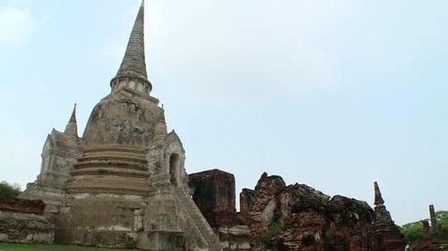 Wat Phra Sri Sanphet temple ruins near Bangkok. Static shot
