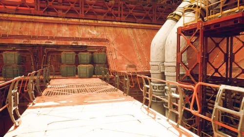 Textured Rusted Surfaces and Stacked Barrels with Access Routes