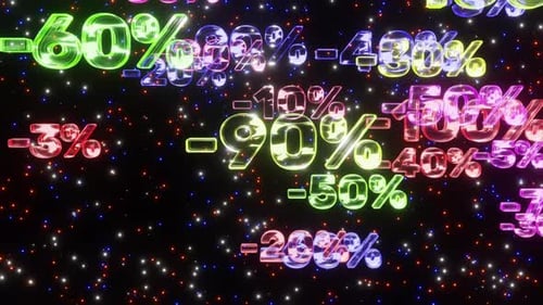 Futuristic Glowing Percentage Discount Numbers Loop Background